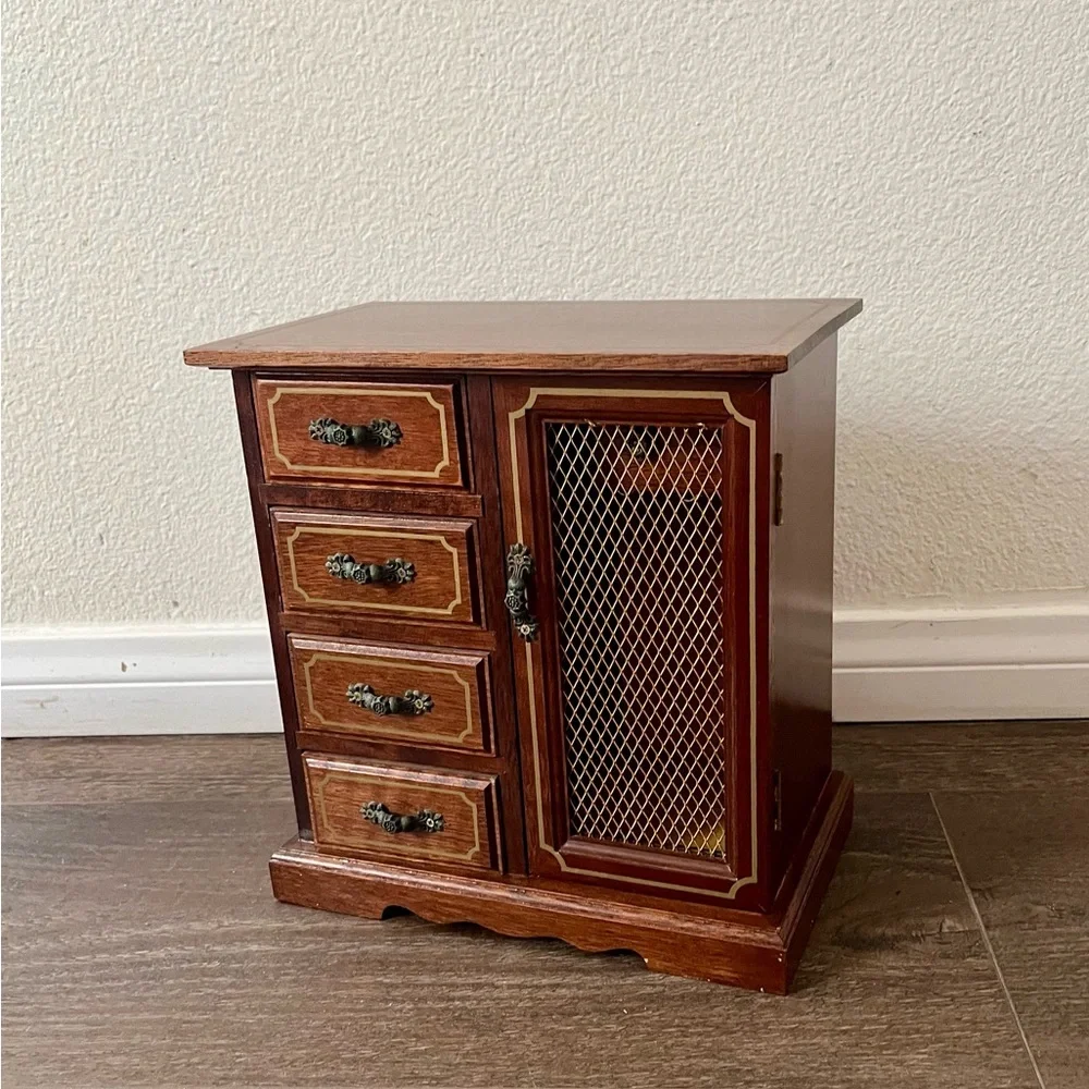 Wooden Jewelry Box with Side Cabinet and Four Drawers 6/9/10 Inches